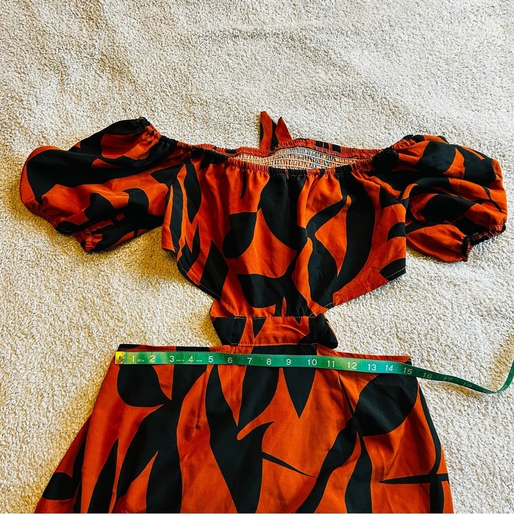 SHEIN Orange and Black Leaf Maxi Dress size large - Picture 2 of 7